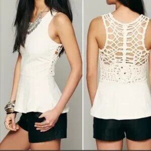 EUC Free People Crochet Peplum Tank Small Free People